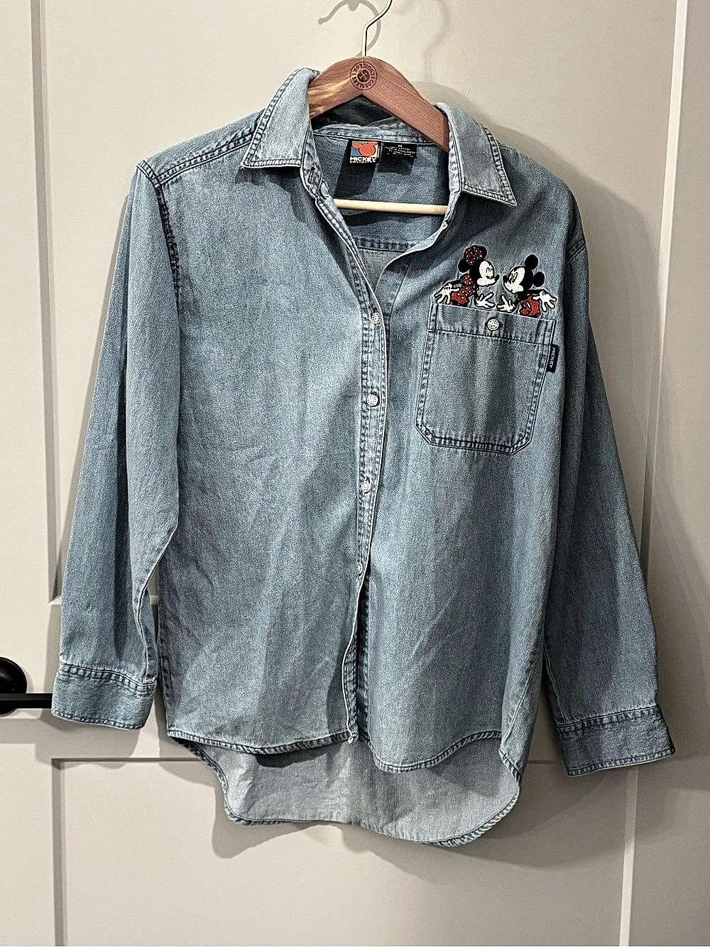 Mickey Unlimited Disney Mickey & Minnie Embroidered Denim Shirt Medium